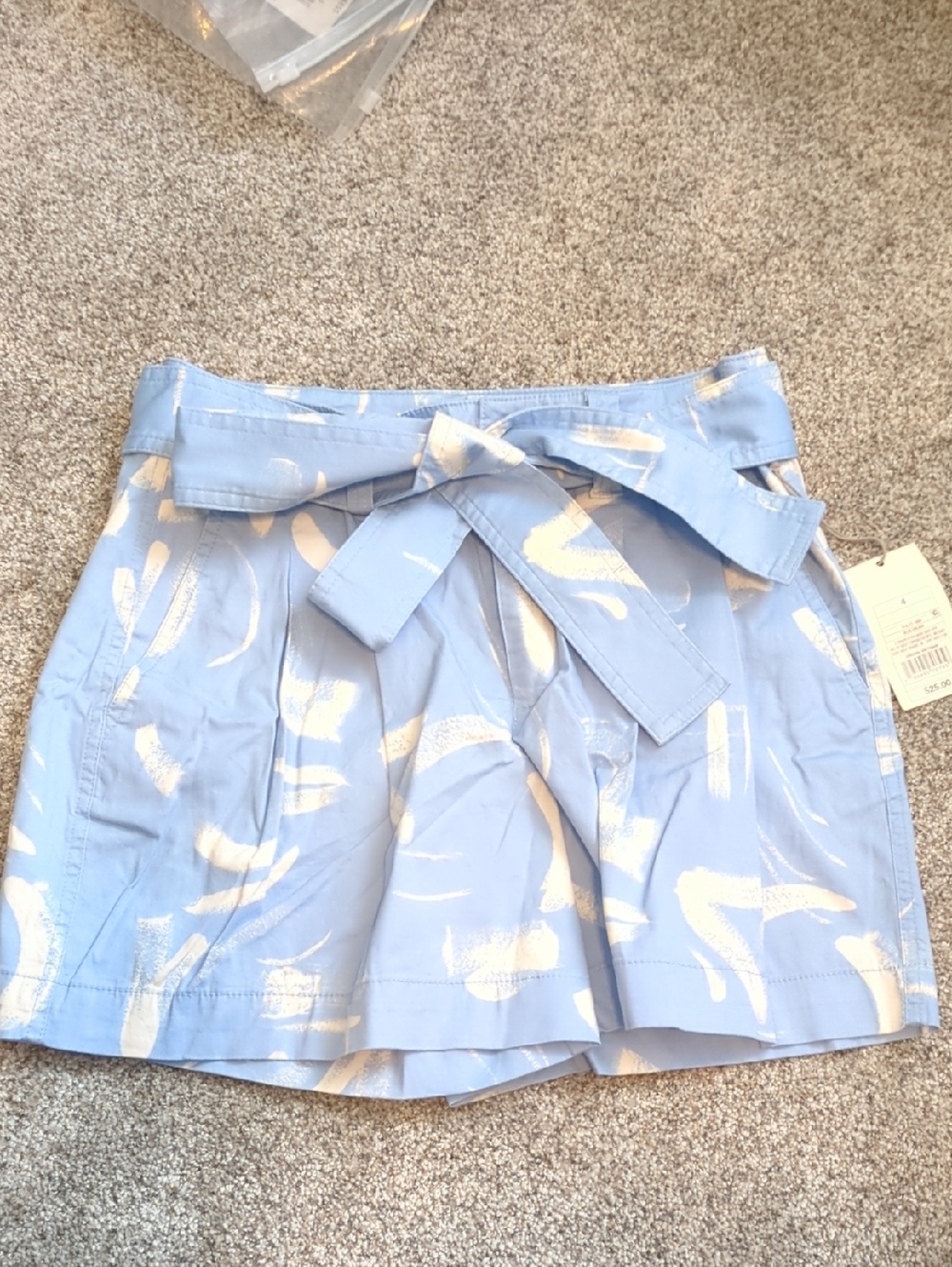 Light Blue And White Abstract Print Tie-Waist Shorts